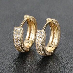 Gold Tone Hoop Earrings Faux Gem Stones Cubic Zirconia